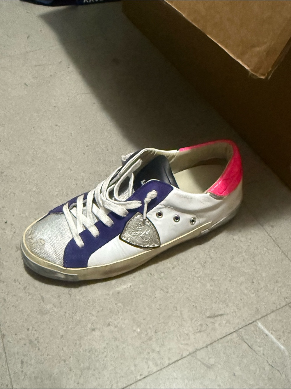 Philippe Model White, Purple & Pink Low-Top Lace-Up Sneaker